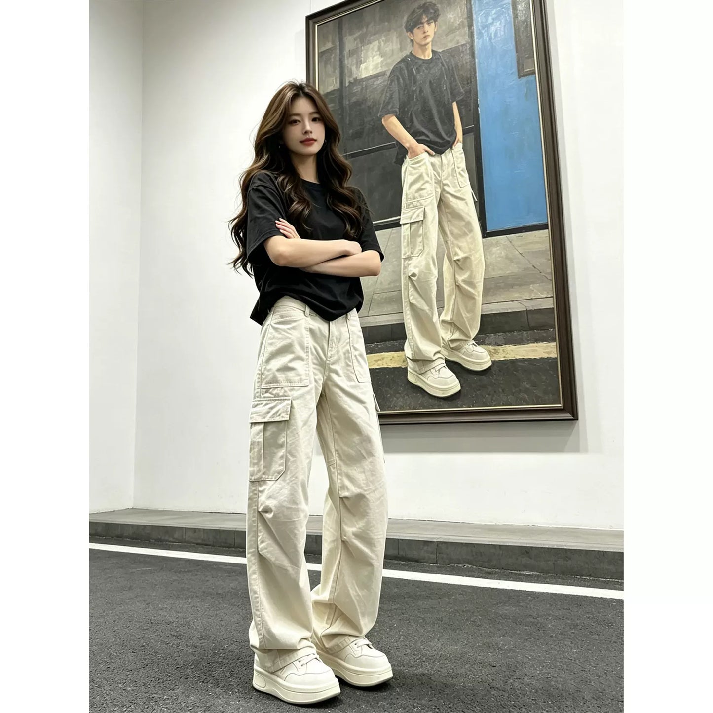Japanese ruffian handsome wear overalls American high street trendy brand multi-pocket casual pants cleanfit loose straight-leg pants
