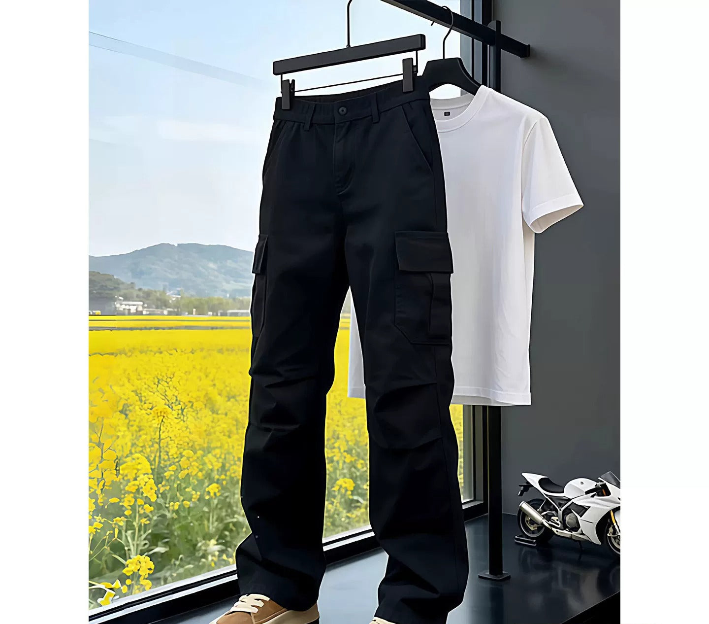 Japanese ruffian handsome wear overalls American high street trendy brand multi-pocket casual pants cleanfit loose straight-leg pants