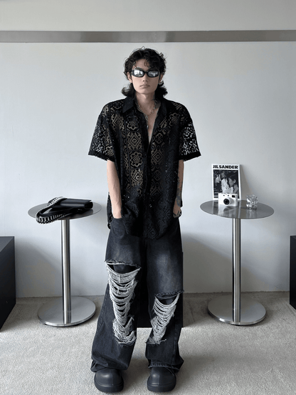 hollow design sense loose shirts st1791