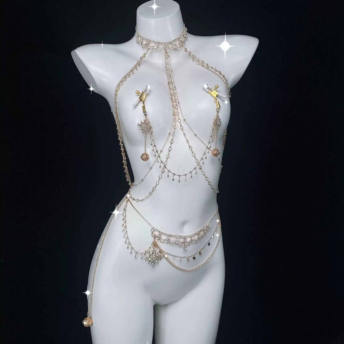 Star Muse breast chain strawberry clip puppy butterfly multi-layer rhinestone waist chain female m body chain