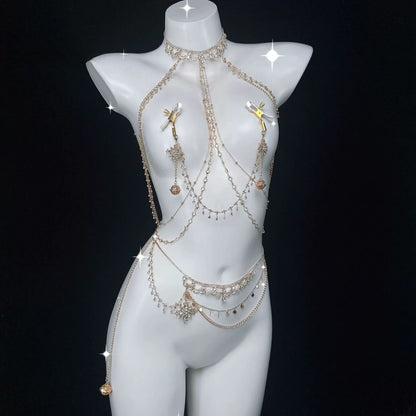 Star Muse breast chain strawberry clip puppy butterfly multi-layer rhinestone waist chain female m body chain