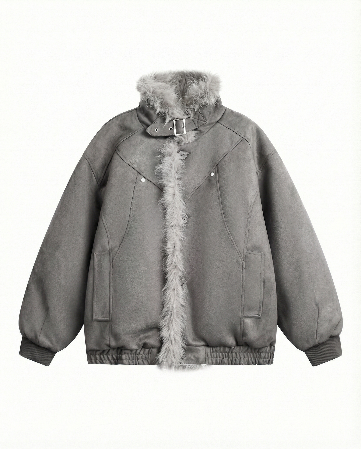 FAUX SUEDE FUR-TRIM PADDED JACKET st5087