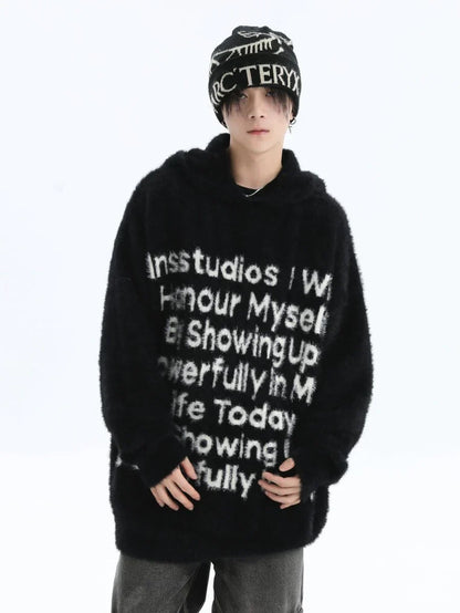 [INSstudios] LETTER LOGO MOHAIR HOODEDS ST529