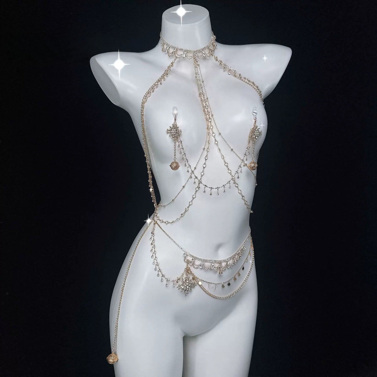 Star Muse breast chain strawberry clip puppy butterfly multi-layer rhinestone waist chain female m body chain