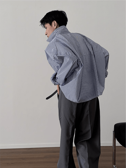 [GENESISBOY] Blue Striped Casual Shirt st2080