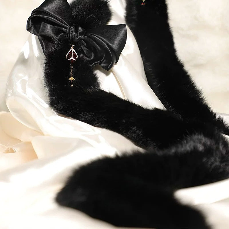 Haute couture design "Rose Garden" mink fur bow 70cm long tail
