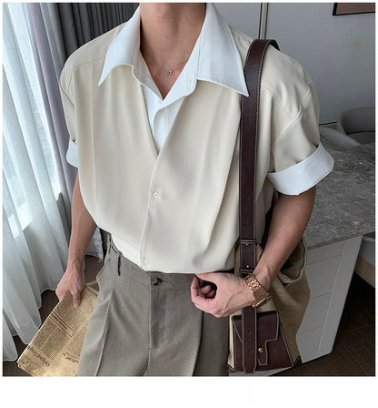 Very fairy men's casual men's summer short-sleeved shirt fake two pieces non-ironing anti-wrinkle shirt loose top