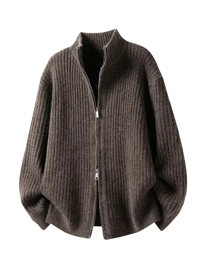 Old Qian Feng stand-up collar with wool sweater men's cardigan 2026 autumn new trendy brand knitted sweater jacket trendy brand