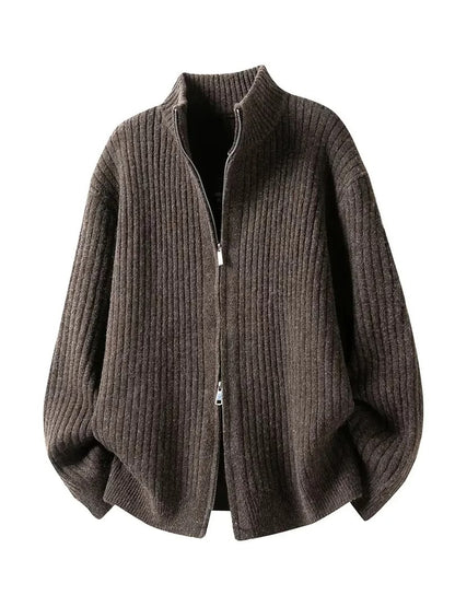 Old Qian Feng stand-up collar with wool sweater men's cardigan 2026 autumn new trendy brand knitted sweater jacket trendy brand
