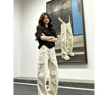 Japanese ruffian handsome wear overalls American high street trendy brand multi-pocket casual pants cleanfit loose straight-leg pants