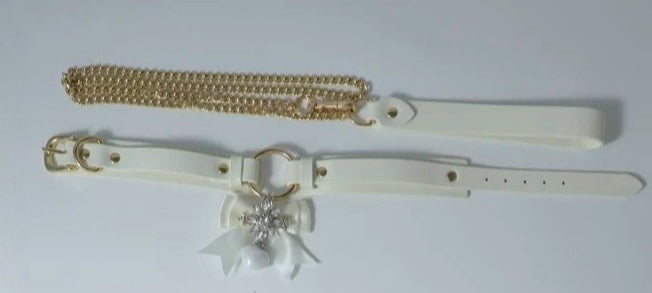 "Snow Goblin" Cowhide Milk White Collar Fox Tail Clip Set