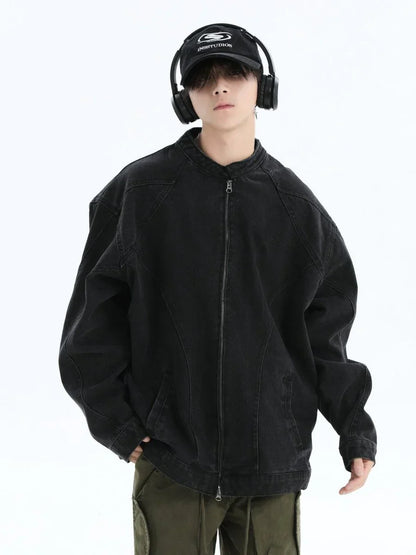 [INSstudios] WASHED DENIM JACKET ZIPPER ST1064