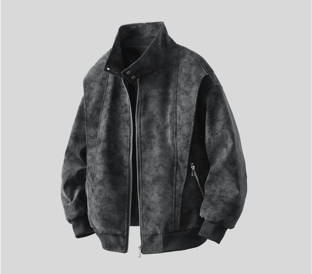 Jacket men's and women's spring and autumn new American retro stand-up collar loose Maillard washed cotton leather jacket
