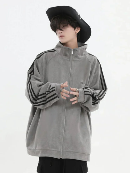 [INSstudios] STRIPED CASUAL ZIPPER JACKET ST1196