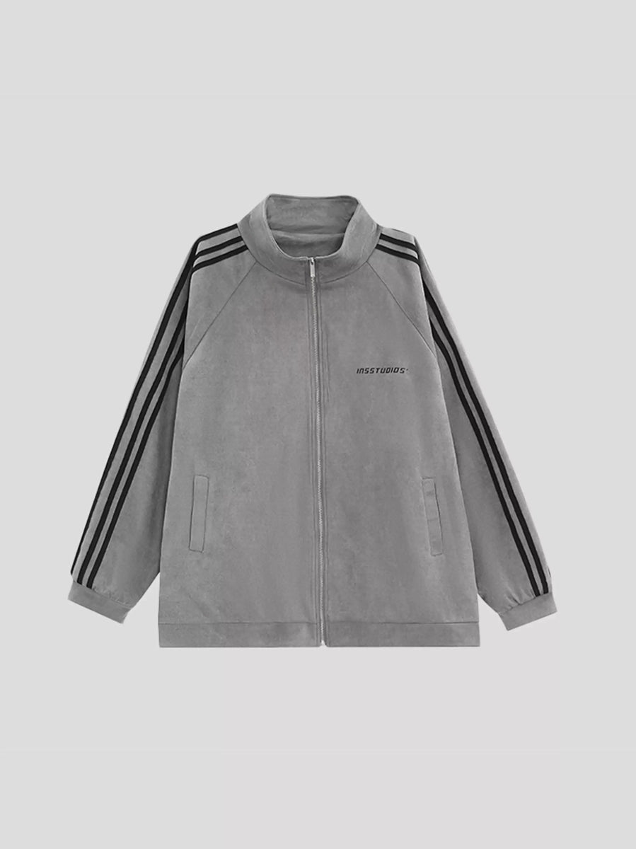 [INSstudios] STRIPED CASUAL ZIPPER JACKET ST1196