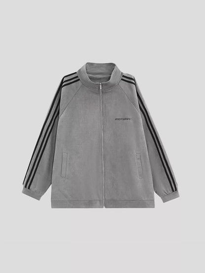 [INSstudios] STRIPED CASUAL ZIPPER JACKET ST1196