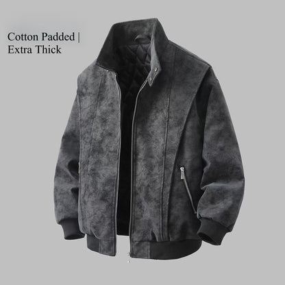 Jacket men's and women's spring and autumn new American retro stand-up collar loose Maillard washed cotton leather jacket
