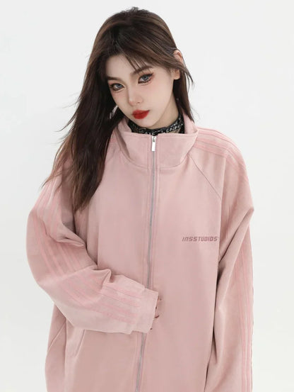 [INSstudios] STRIPED CASUAL ZIPPER JACKET ST1196