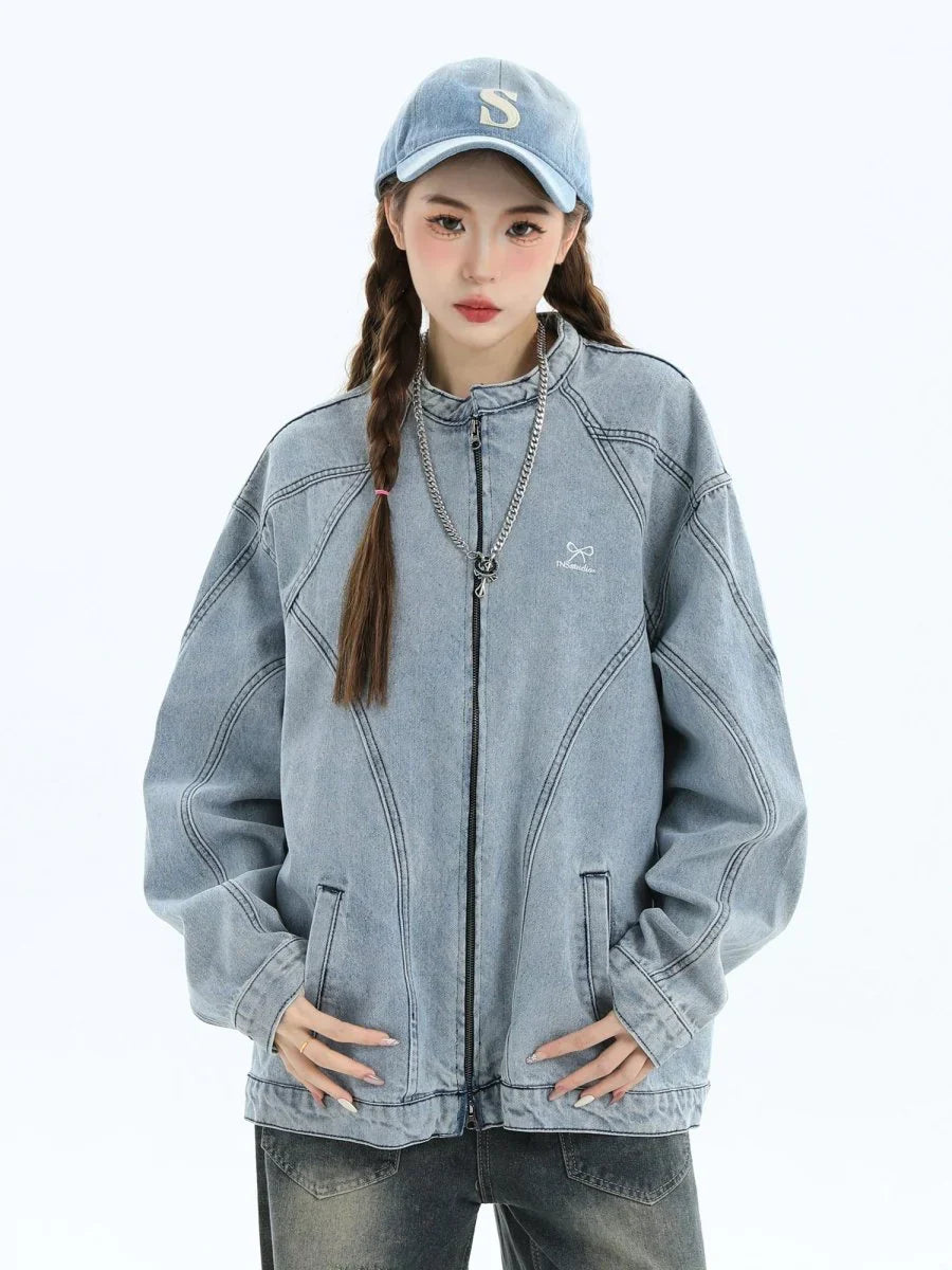 [INSstudios] WASHED DENIM JACKET ZIPPER ST1064