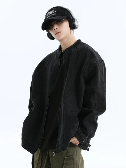 [INSstudios] WASHED DENIM JACKET ZIPPER ST1064