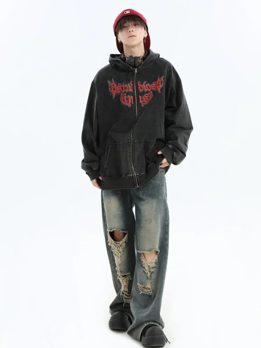 [INSstudios] GOTHIC LETTER LOGO DENIM JACKET ST1248