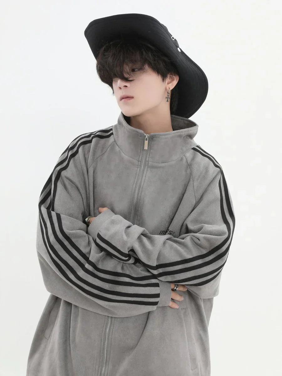 [INSstudios] STRIPED CASUAL ZIPPER JACKET ST1196