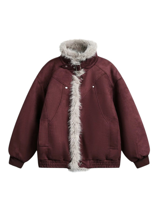 FAUX SUEDE FUR-TRIM PADDED JACKET st5087