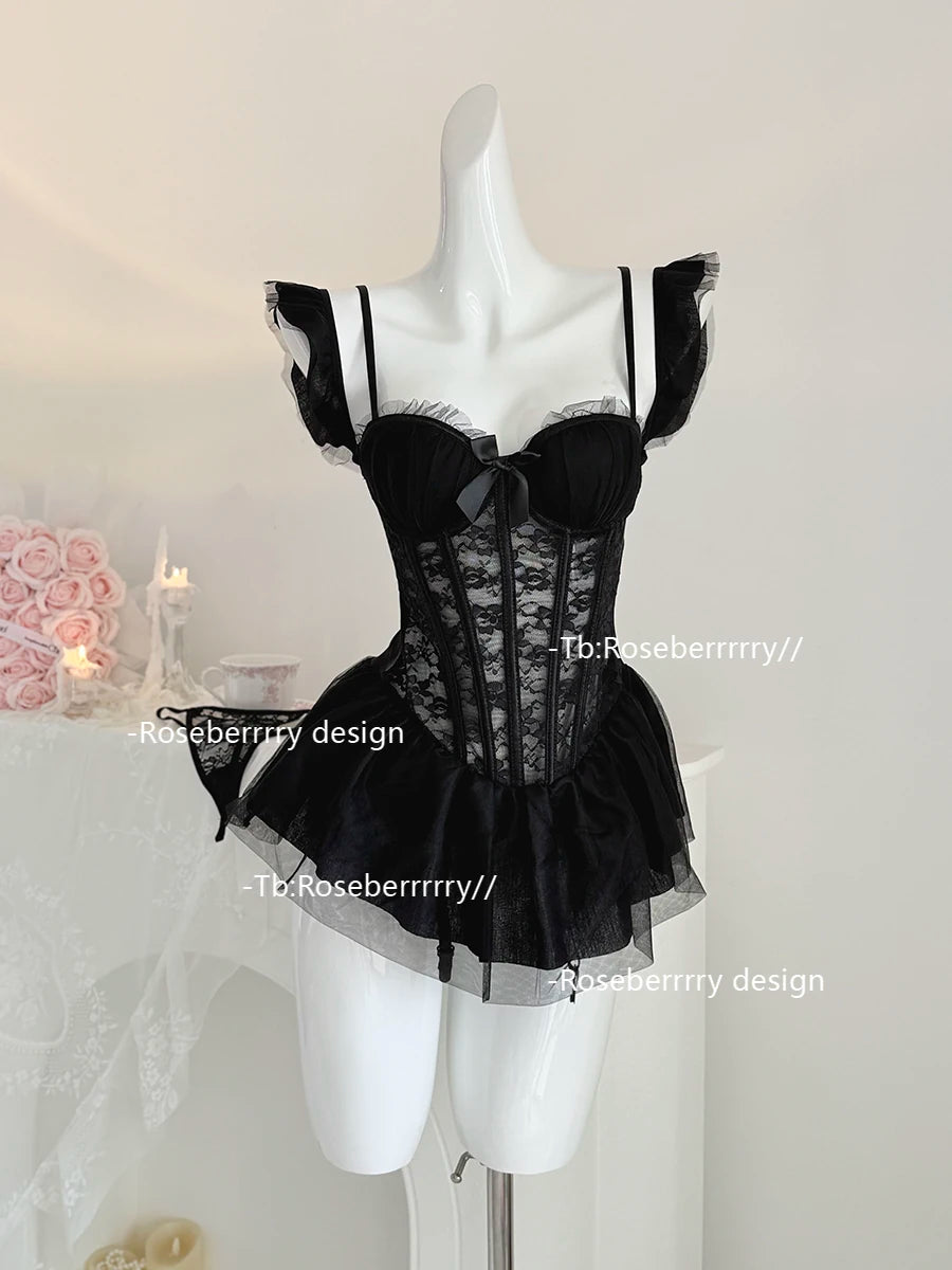 French sexy lace fishbone bra women with chest pads gather white vest