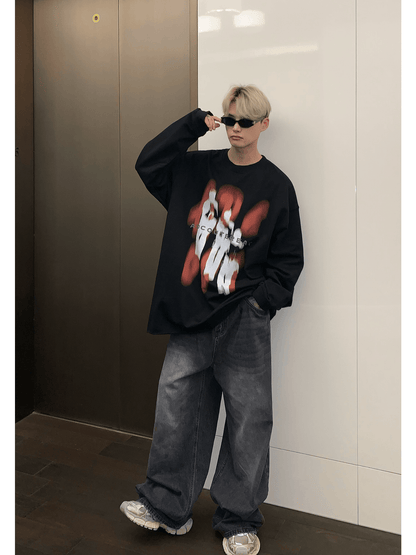 [CUIBUJU] color contrast printing sweater ST1846