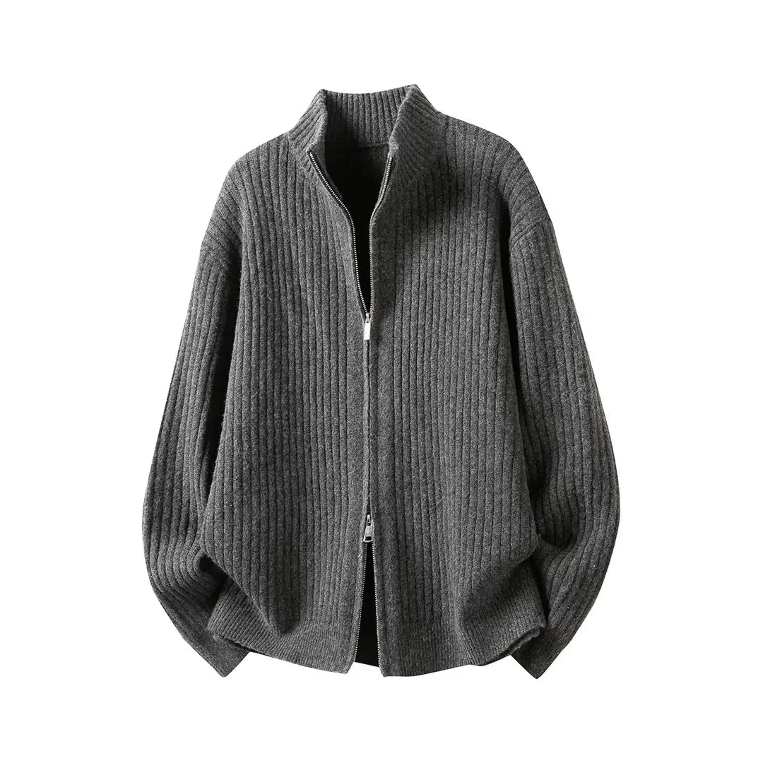 Old Qian Feng stand-up collar with wool sweater men's cardigan 2026 autumn new trendy brand knitted sweater jacket trendy brand