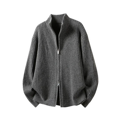 Old Qian Feng stand-up collar with wool sweater men's cardigan 2026 autumn new trendy brand knitted sweater jacket trendy brand