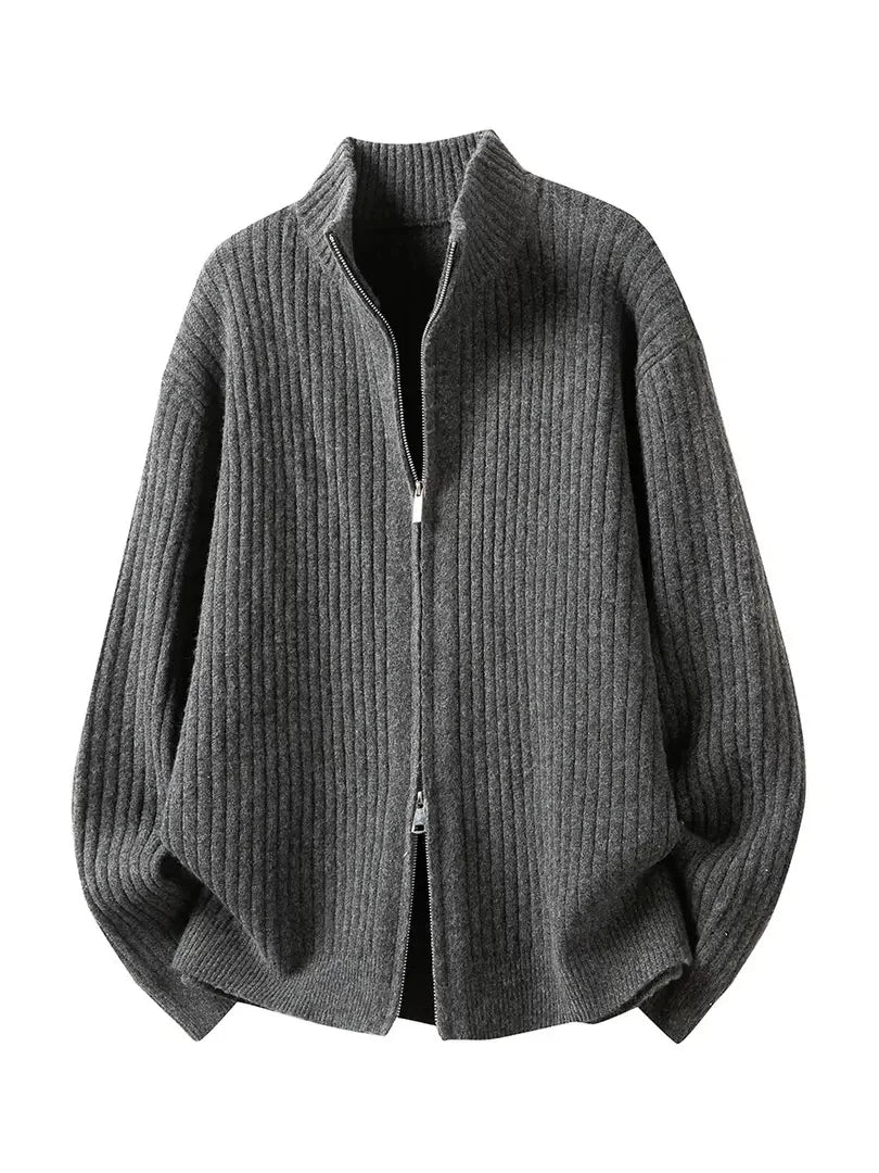 Old Qian Feng stand-up collar with wool sweater men's cardigan 2026 autumn new trendy brand knitted sweater jacket trendy brand
