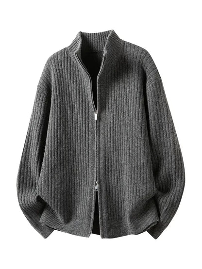 Old Qian Feng stand-up collar with wool sweater men's cardigan 2026 autumn new trendy brand knitted sweater jacket trendy brand