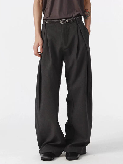 South Korea, spring and summer three-dimensional I-pleated A-shaped profile scimitar TR pants commuter cleanfit casual pants men and women