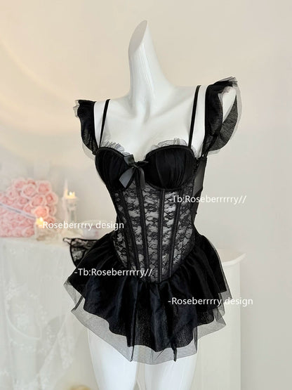 French sexy lace fishbone bra women with chest pads gather white vest