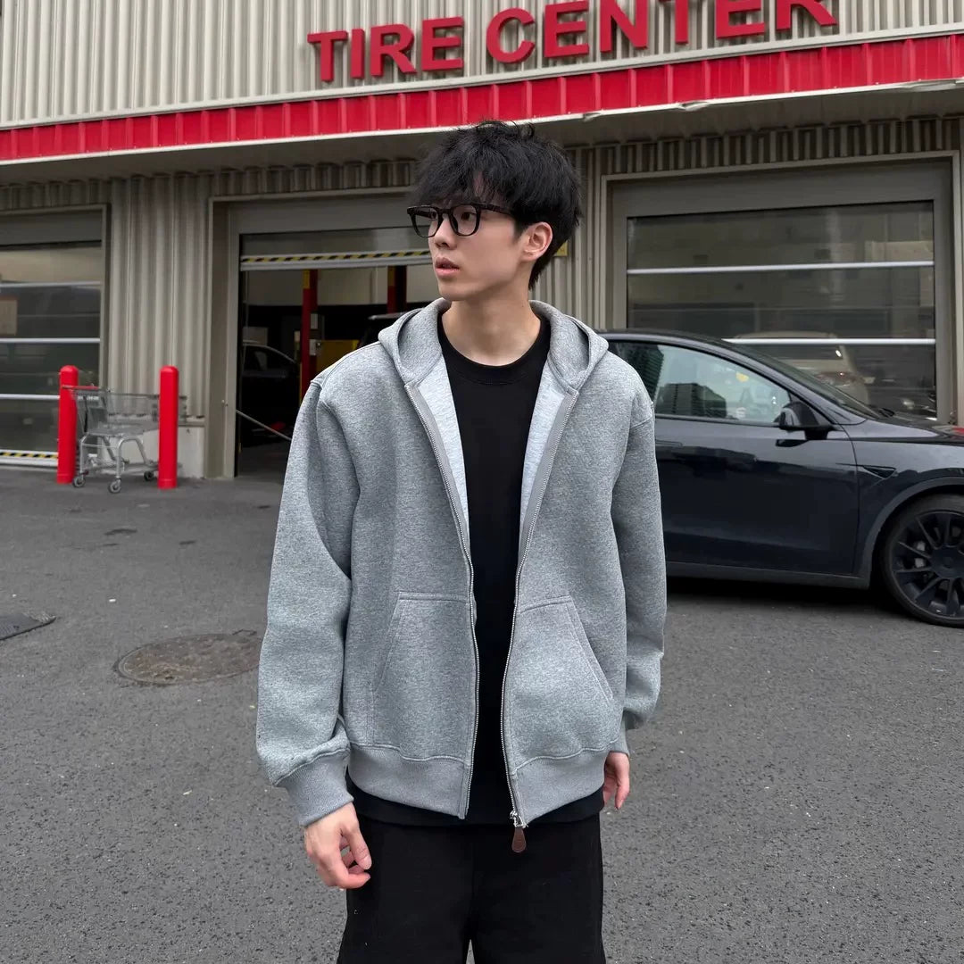 Autumn and winter heavy American design sense casual hooded sweater casual versatile couple jacket
