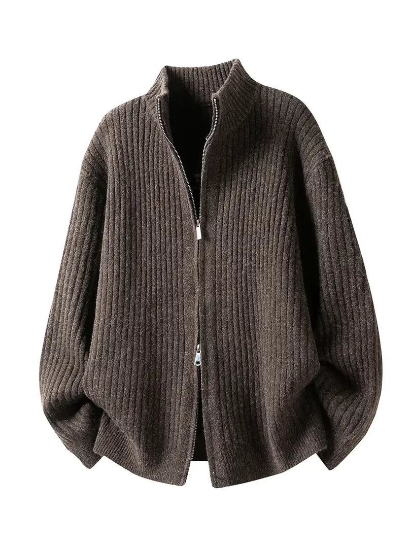 Old Qian Feng stand-up collar with wool sweater men's cardigan 2026 autumn new trendy brand knitted sweater jacket trendy brand