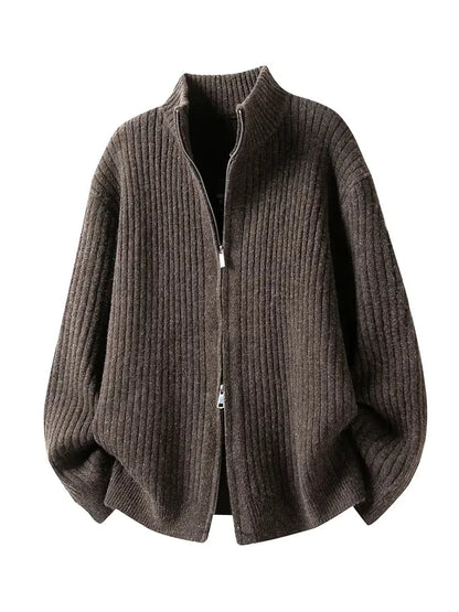 Old Qian Feng stand-up collar with wool sweater men's cardigan 2026 autumn new trendy brand knitted sweater jacket trendy brand