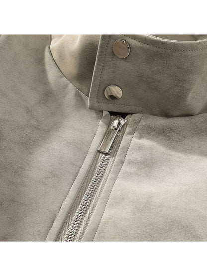 Jacket men's and women's spring and autumn new American retro stand-up collar loose Maillard washed cotton leather jacket