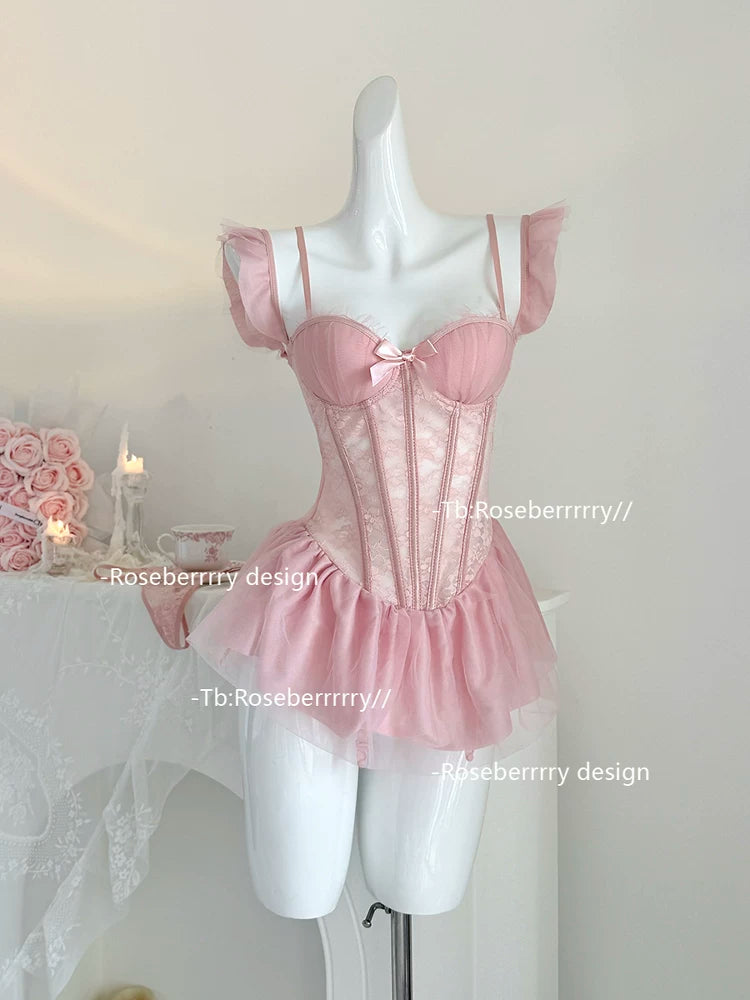 French sexy lace fishbone bra women with chest pads gather white vest