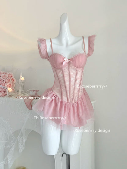 French sexy lace fishbone bra women with chest pads gather white vest