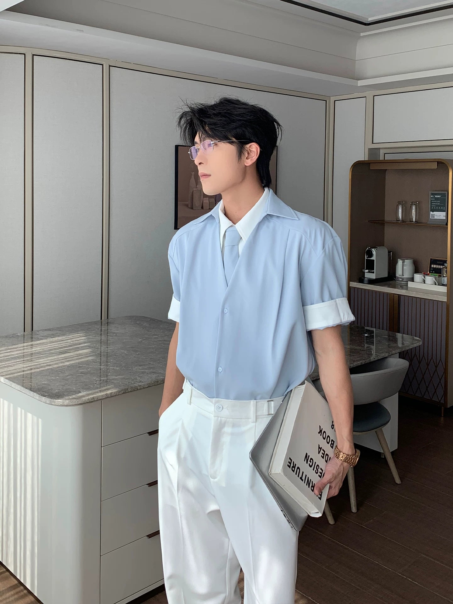Very fairy men's casual men's summer short-sleeved shirt fake two pieces non-ironing anti-wrinkle shirt loose top