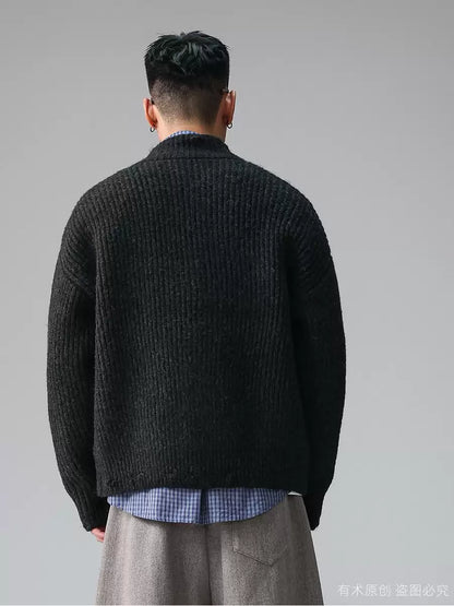 Old Qian Feng stand-up collar with wool sweater men's cardigan 2026 autumn new trendy brand knitted sweater jacket trendy brand