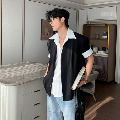 Very fairy men's casual men's summer short-sleeved shirt fake two pieces non-ironing anti-wrinkle shirt loose top