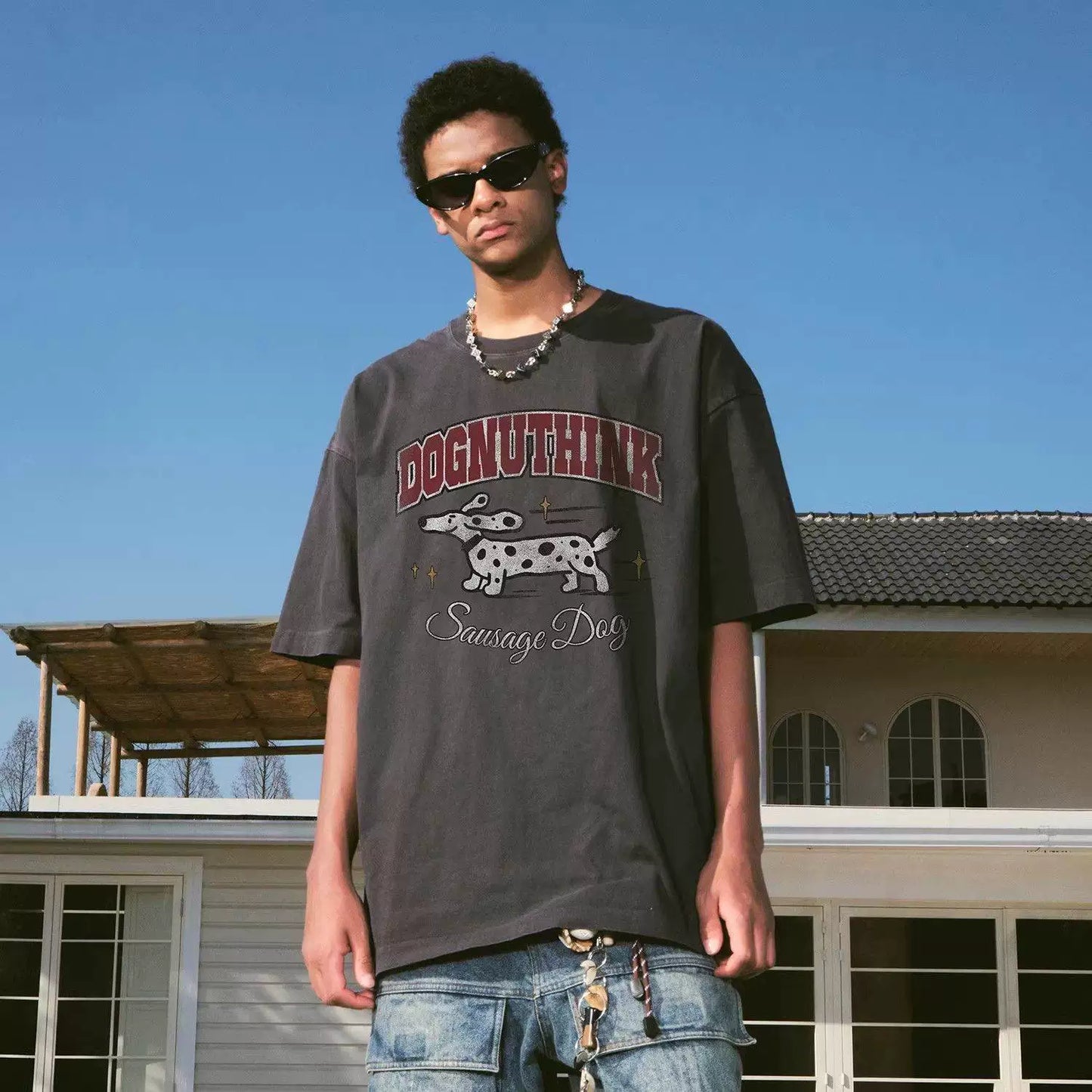 American retro trendy brand washed old letter puppy short-sleeved shirt for men and women loose spring and summer 2026