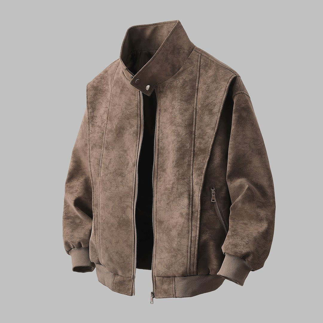 Jacket men's and women's spring and autumn new American retro stand-up collar loose Maillard washed cotton leather jacket