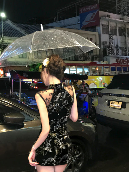 Ningyun Hanmei Pure Desire Cheongsam Women's New Chinese Dress Black National Style Temperament Short Dress