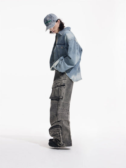 [PEOPLESTYLE] Multi-pocket wide leg casual jeans st2096