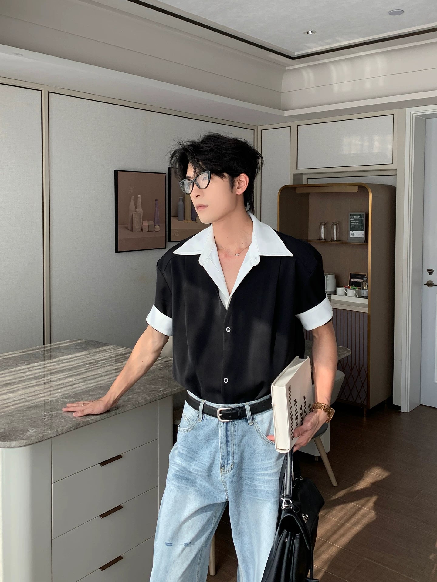 Very fairy men's casual men's summer short-sleeved shirt fake two pieces non-ironing anti-wrinkle shirt loose top