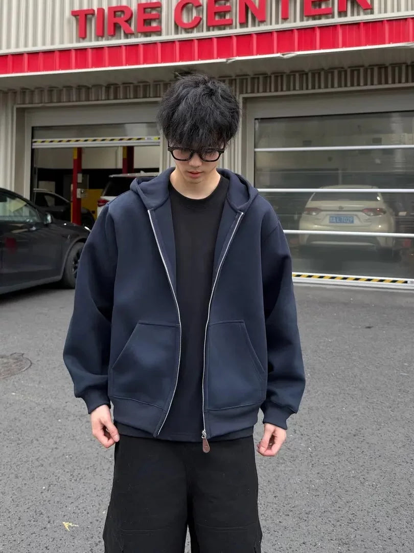 Autumn and winter heavy American design sense casual hooded sweater casual versatile couple jacket